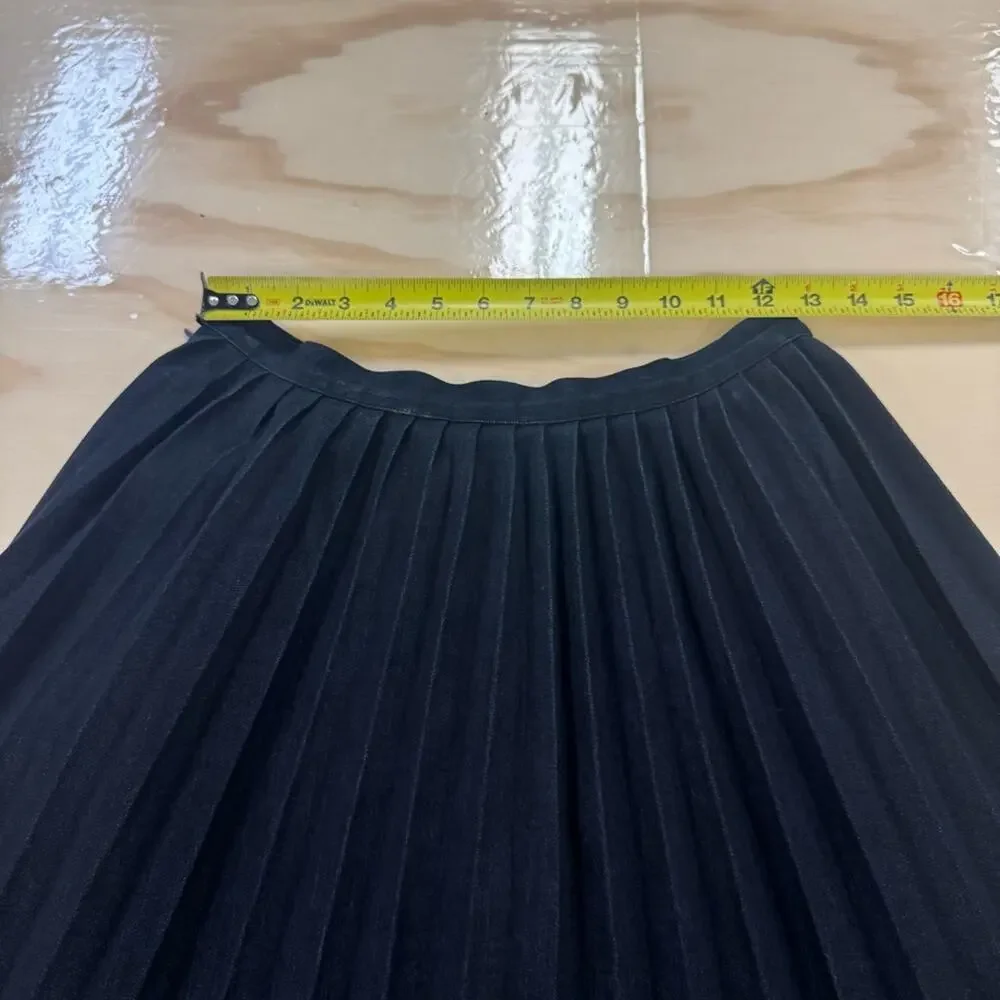 Manoush Minimalist Pleated High‎ Waist Denim Skirt Knee Length Dark Navy Sz 6